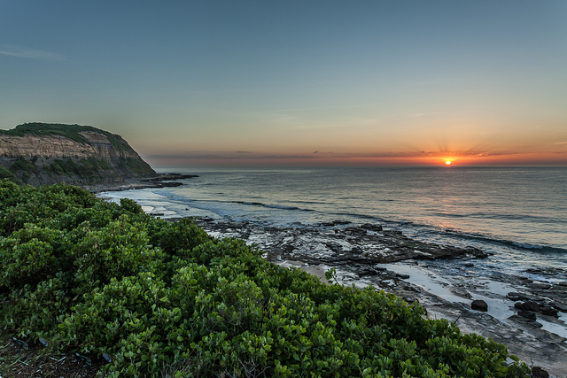 the beach at sunset